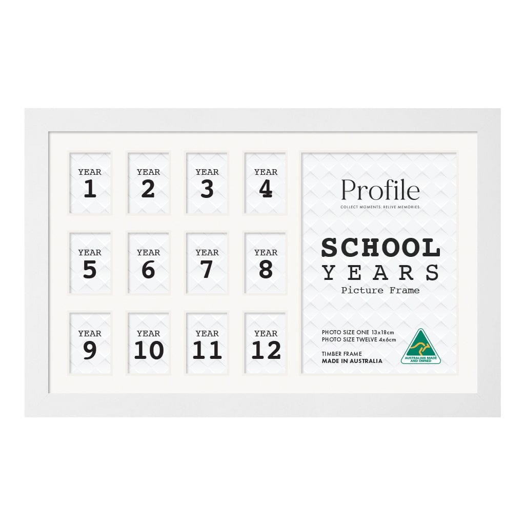 Medium Collage Photo School Years Picture Frame White Frame from our Australian Made Collage Photo Frame collection by Profile Products (Australia) Pty Ltd