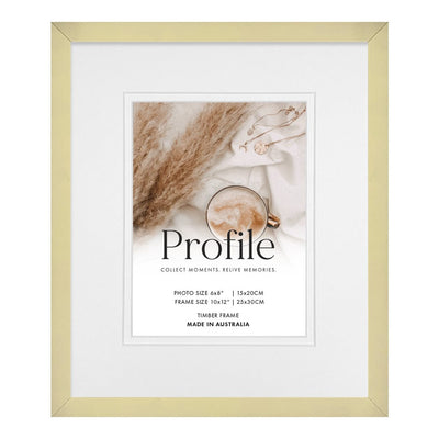Modern Narrow Champagne Gold Deluxe Picture Frame 10x12in (25x30cm) to suit 6x8in (15x20cm) image from our Australian Made Picture Frames collection by Profile Products Australia
