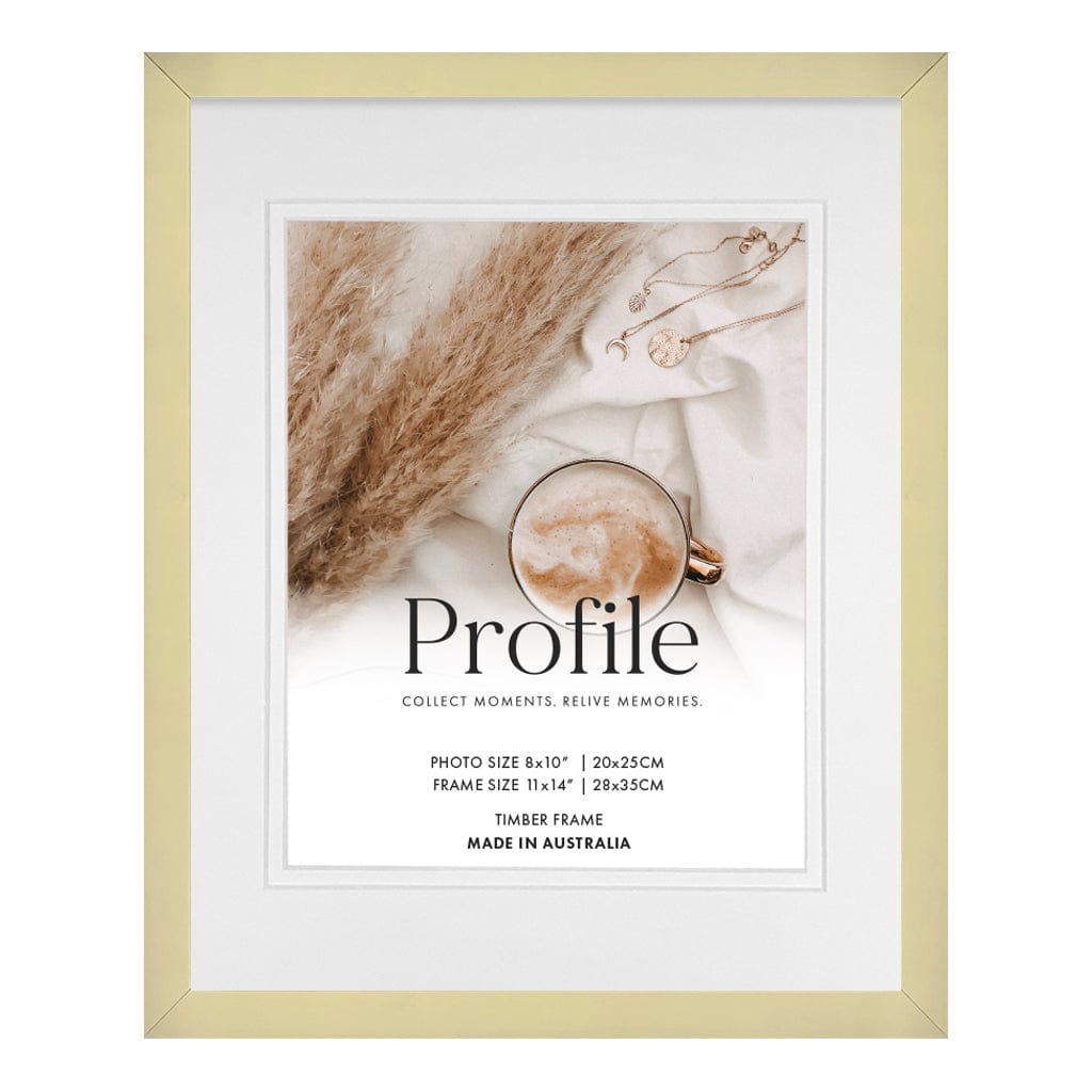 Modern Narrow Champagne Gold Deluxe Picture Frame 11x14in (28x35cm) to suit 8x10in (20x25cm) image from our Australian Made Picture Frames collection by Profile Products Australia