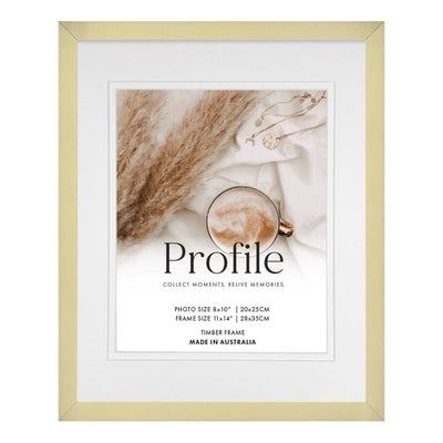 Modern Narrow Champagne Gold Deluxe Picture Frame 11x14in (28x35cm) to suit 8x10in (20x25cm) image from our Australian Made Picture Frames collection by Profile Products Australia
