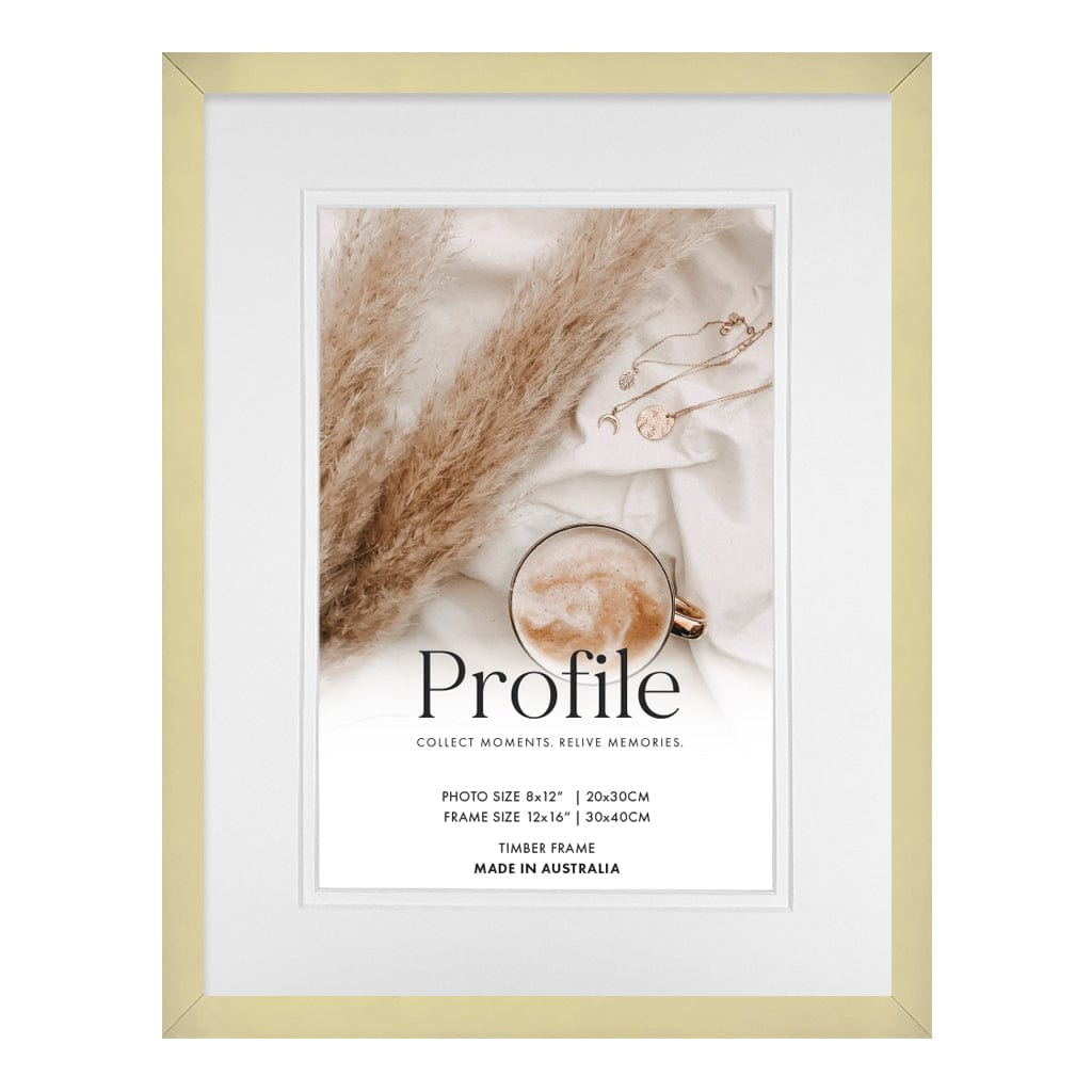 Modern Narrow Champagne Gold Deluxe Picture Frame 12x16in (30x40cm) to suit 8x12in (20x30cm) image from our Australian Made Picture Frames collection by Profile Products Australia