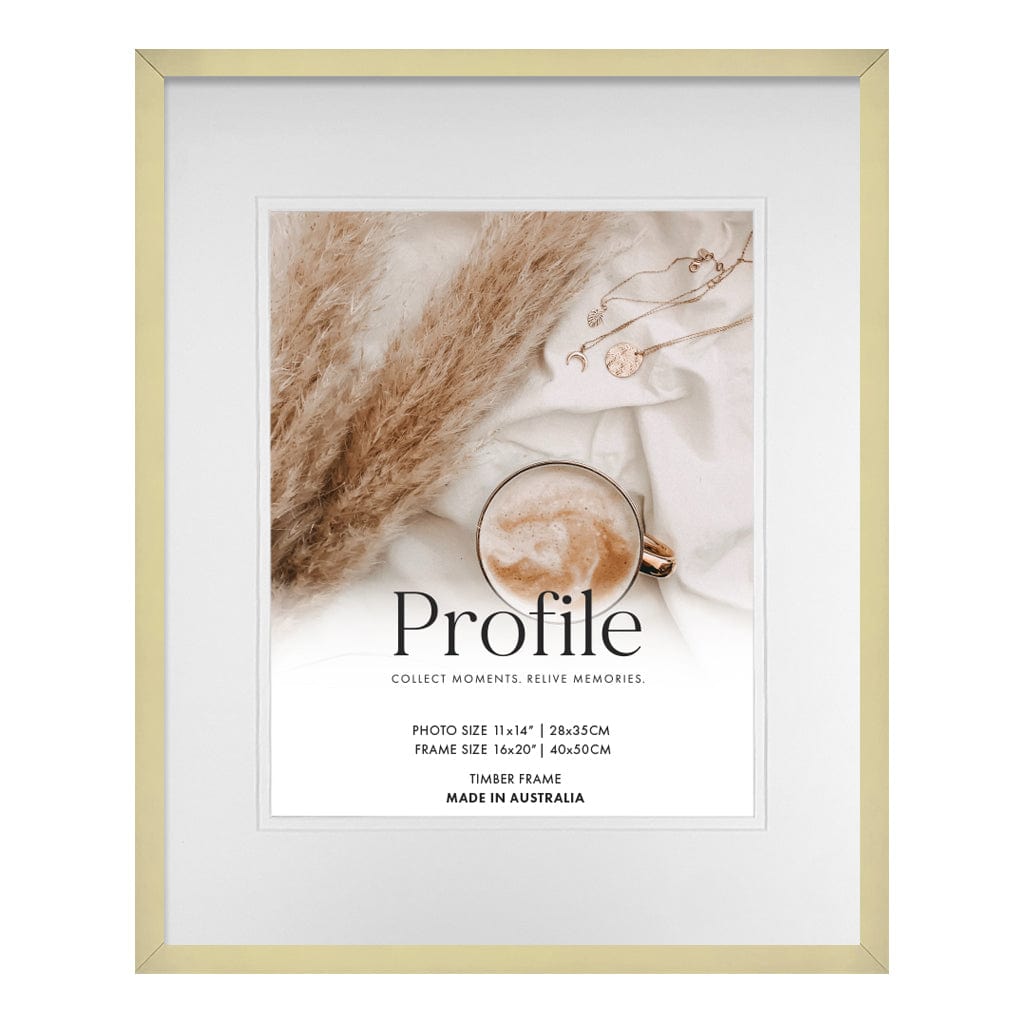 Modern Narrow Champagne Gold Deluxe Picture Frame 16x20in (40x50cm) to suit 11x14in (28x35cm) image from our Australian Made Picture Frames collection by Profile Products Australia
