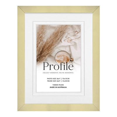 Modern Narrow Champagne Gold Deluxe Picture Frame 6x8in (15x20cm) to suit 4x6in (10x15cm) image from our Australian Made Picture Frames collection by Profile Products Australia