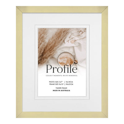 Modern Narrow Champagne Gold Deluxe Picture Frame 8x10in (20x25cm) to suit 5x7in (13x18cm) image from our Australian Made Picture Frames collection by Profile Products Australia