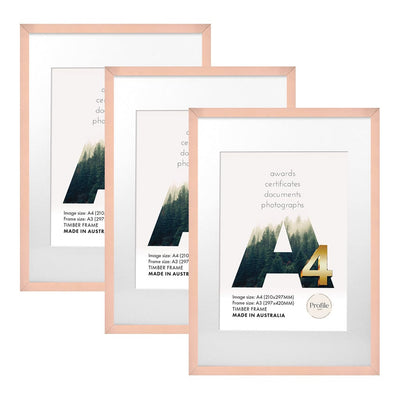 Modern Narrow Rose Gold A3/A4 Photo Frame (Bulk Frame 3 Pack) from our Australian Made A4 Picture Frames collection by Profile Products Australia