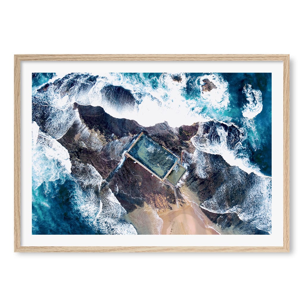 Mona Vale Ocean Pool Wall Art Print A1 (59.4 x 84.1cm) / Natural Oak Frame / White Border from our Australian Made Framed Wall Art, Prints & Posters collection by Profile Products (Australia) Pty Ltd