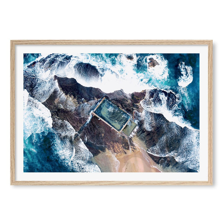 Mona Vale Ocean Pool Wall Art Print A1 (59.4 x 84.1cm) / Natural Oak Frame / White Border from our Australian Made Framed Wall Art, Prints & Posters collection by Profile Products (Australia) Pty Ltd