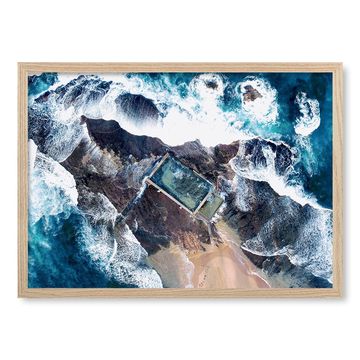 Mona Vale Ocean Pool Wall Art Print A2 (42 x 59.4cm) / Natural Oak Frame / No Border from our Australian Made Framed Wall Art, Prints & Posters collection by Profile Products (Australia) Pty Ltd