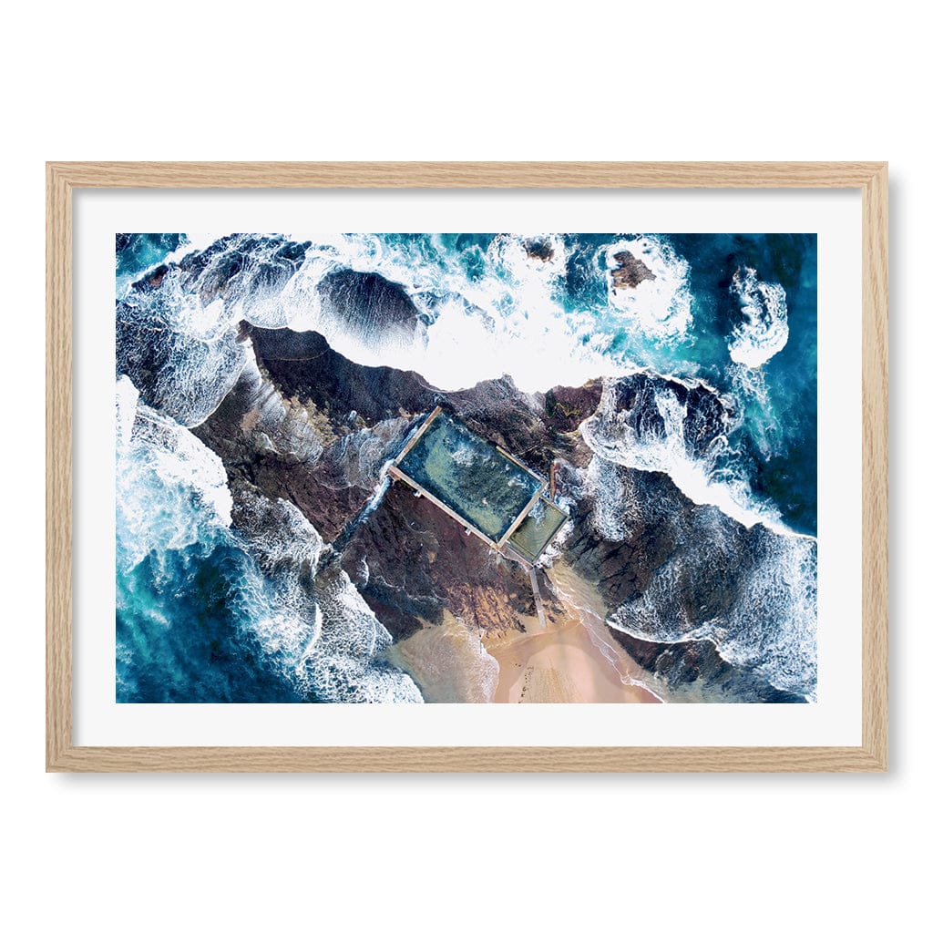 Mona Vale Ocean Pool Wall Art Print A2 (42 x 59.4cm) / Natural Oak Frame / White Border from our Australian Made Framed Wall Art, Prints & Posters collection by Profile Products (Australia) Pty Ltd