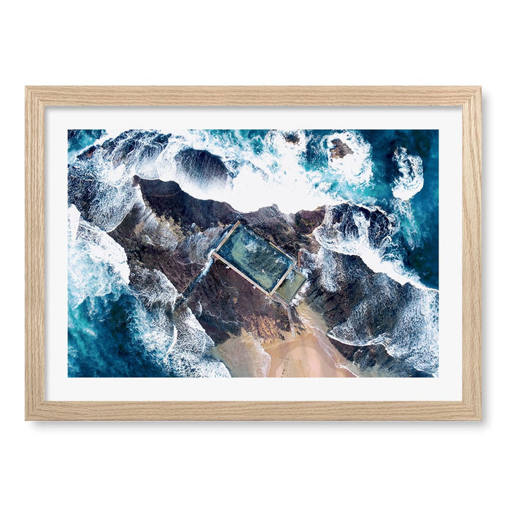 Mona Vale Ocean Pool Wall Art Print A3 (29.7 x 42cm) / Natural Oak Frame / White Border from our Australian Made Framed Wall Art, Prints & Posters collection by Profile Products (Australia) Pty Ltd