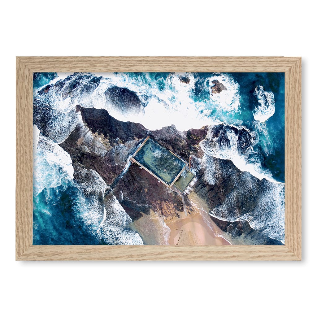 Mona Vale Ocean Pool Wall Art Print A4 (21 x 29.7cm) / Natural Oak Frame / No Border from our Australian Made Framed Wall Art, Prints & Posters collection by Profile Products (Australia) Pty Ltd