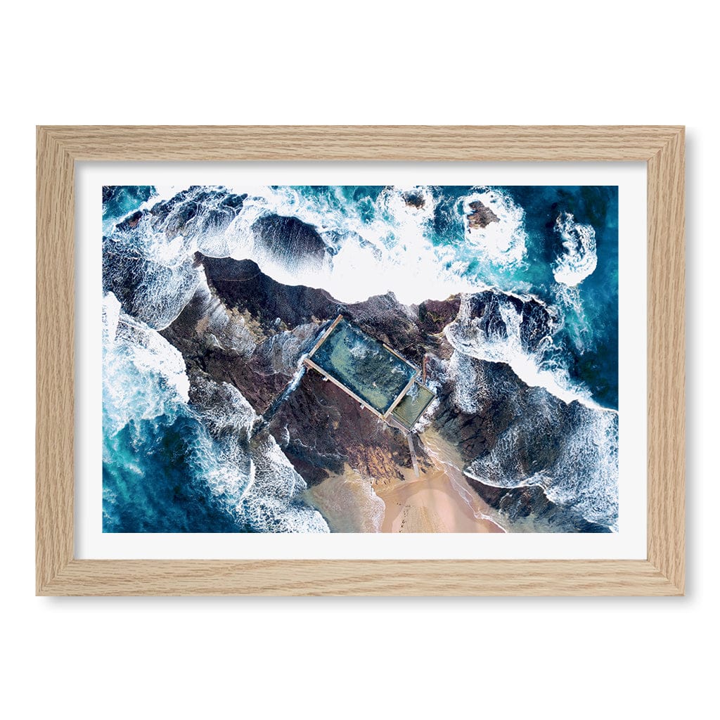 Mona Vale Ocean Pool Wall Art Print A4 (21 x 29.7cm) / Natural Oak Frame / White Border from our Australian Made Framed Wall Art, Prints & Posters collection by Profile Products (Australia) Pty Ltd