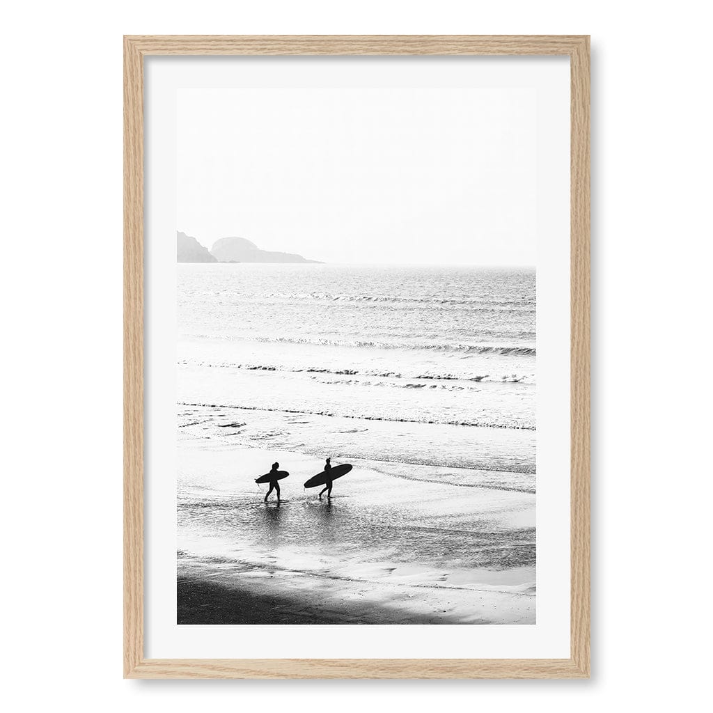 Morning Surf B&W Wall Art Print A2 (42 x 59.4cm) / Natural Oak Frame / White Border from our Australian Made Framed Wall Art, Prints & Posters collection by Profile Australia