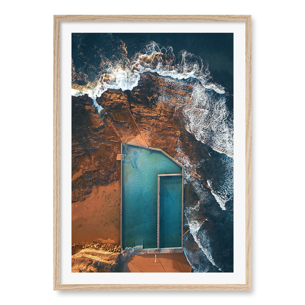 Narrabeen Ocean Pool Wall Art Print A1 (59.4 x 84.1cm) / Natural Oak Frame / White Border from our Australian Made Framed Wall Art, Prints & Posters collection by Profile Products (Australia) Pty Ltd
