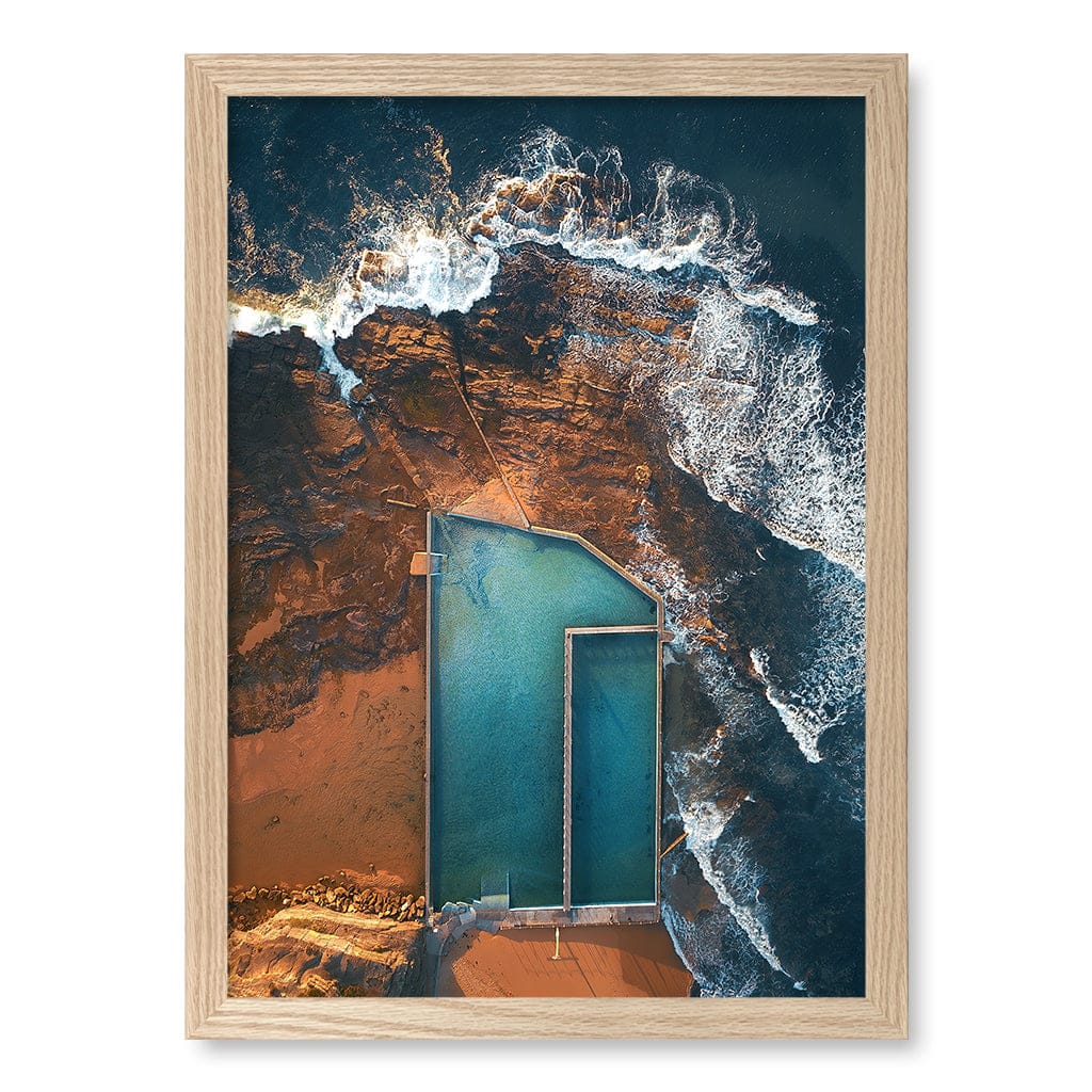 Narrabeen Ocean Pool Wall Art Print A3 (29.7 x 42cm) / Natural Oak Frame / No Border from our Australian Made Framed Wall Art, Prints & Posters collection by Profile Products (Australia) Pty Ltd