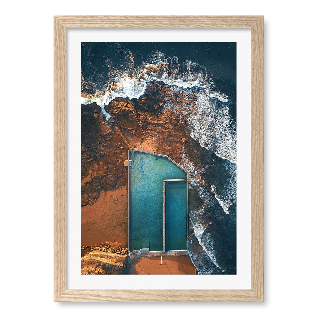 Narrabeen Ocean Pool Wall Art Print A3 (29.7 x 42cm) / Natural Oak Frame / White Border from our Australian Made Framed Wall Art, Prints & Posters collection by Profile Products (Australia) Pty Ltd