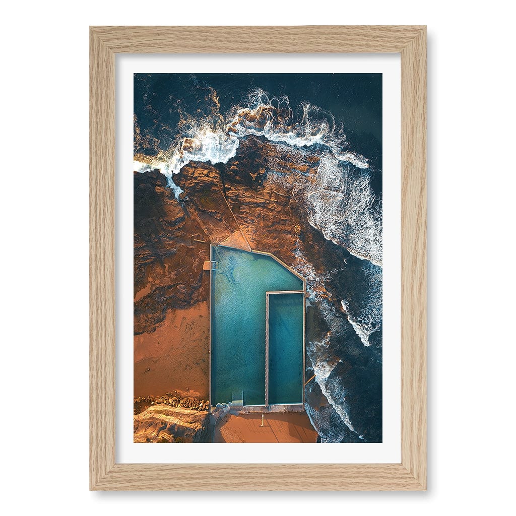 Narrabeen Ocean Pool Wall Art Print A4 (21 x 29.7cm) / Natural Oak Frame / White Border from our Australian Made Framed Wall Art, Prints & Posters collection by Profile Products (Australia) Pty Ltd