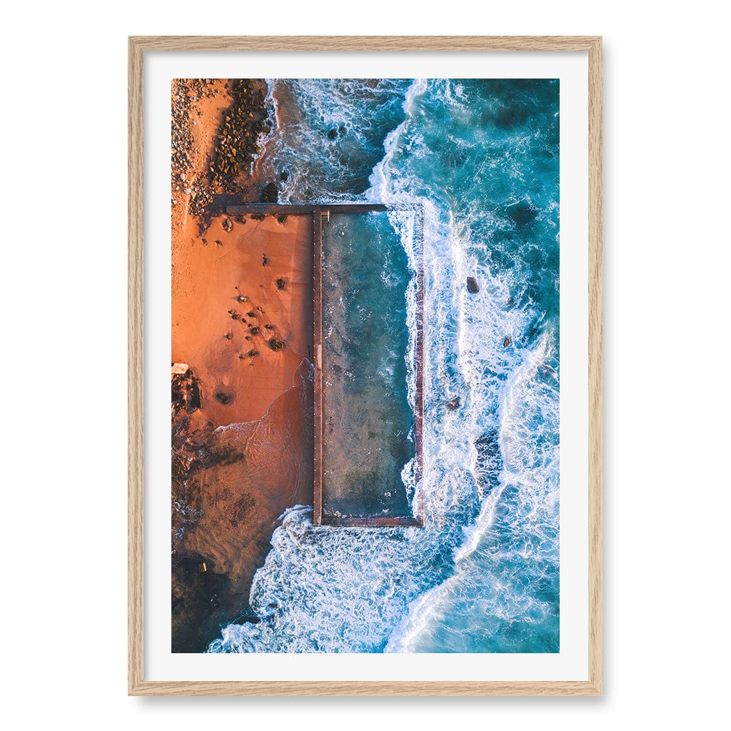 Newport Ocean Pool Wall Art Print A1 (59.4 x 84.1cm) / Natural Oak Frame / White Border from our Australian Made Framed Wall Art, Prints & Posters collection by Profile Products (Australia) Pty Ltd