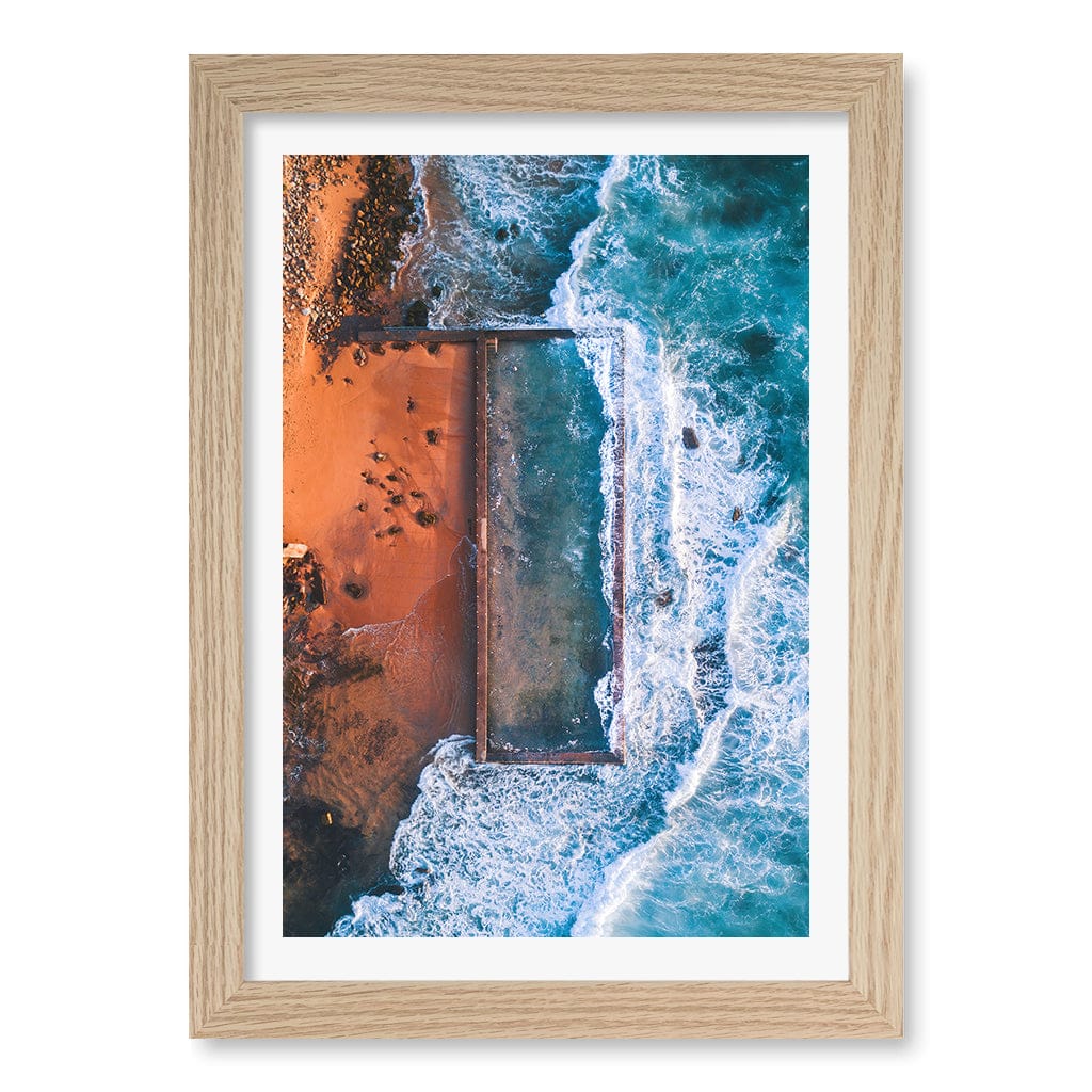 Newport Ocean Pool Wall Art Print A4 (21 x 29.7cm) / Natural Oak Frame / White Border from our Australian Made Framed Wall Art, Prints & Posters collection by Profile Products (Australia) Pty Ltd