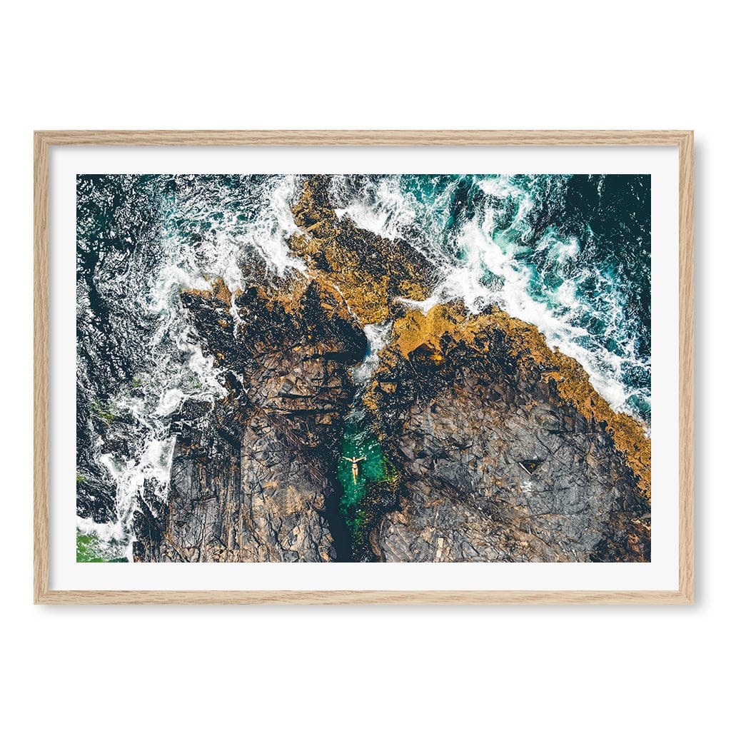Noosa Rock Pool Wall Art Print A1 (59.4 x 84.1cm) / Natural Oak Frame / White Border from our Australian Made Framed Wall Art, Prints & Posters collection by Profile Products (Australia) Pty Ltd