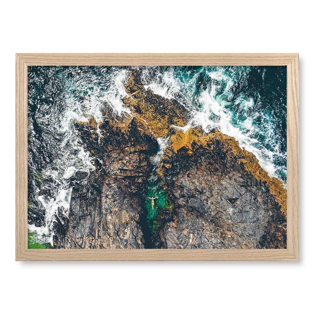 Noosa Rock Pool Wall Art Print A3 (29.7 x 42cm) / Natural Oak Frame / No Border from our Australian Made Framed Wall Art, Prints & Posters collection by Profile Products (Australia) Pty Ltd