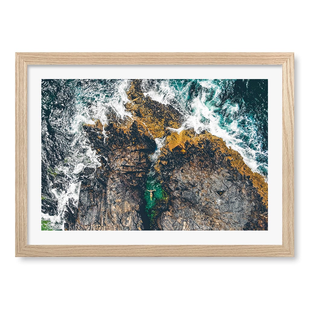 Noosa Rock Pool Wall Art Print A3 (29.7 x 42cm) / Natural Oak Frame / White Border from our Australian Made Framed Wall Art, Prints & Posters collection by Profile Products (Australia) Pty Ltd