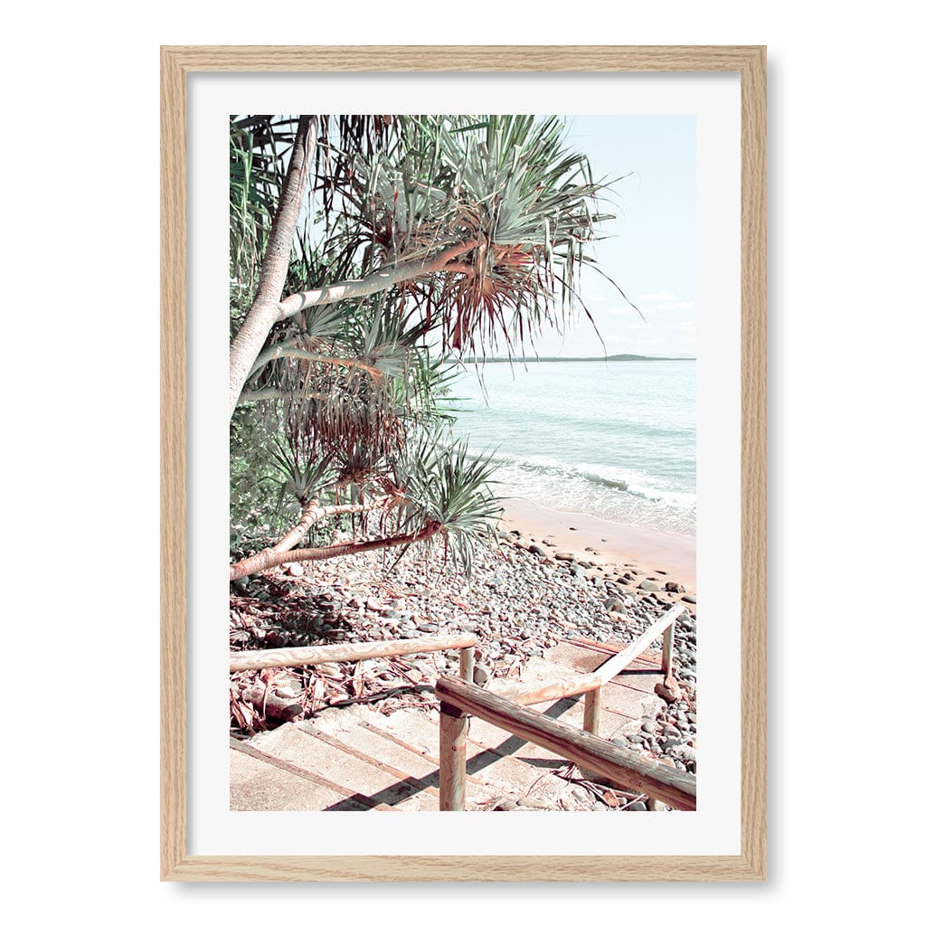 Noosaville Beach Stairs Wall Art Print A2 (42 x 59.4cm) / Natural Oak Frame / White Border from our Australian Made Framed Wall Art, Prints & Posters collection by Profile Products (Australia) Pty Ltd