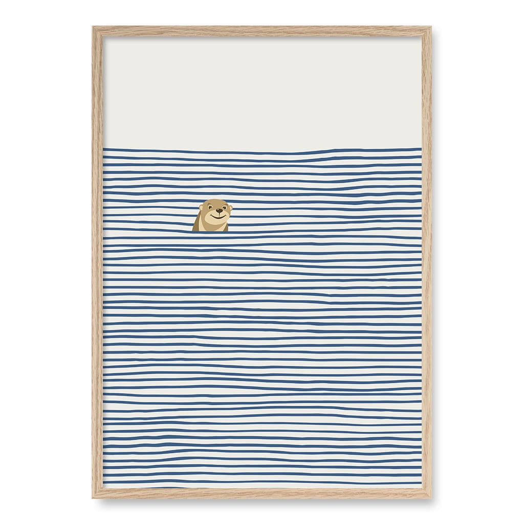 Otter In The Waves Kids Wall Art Print A1 (59.4 x 84.1cm) / Natural Oak Frame / No Border from our Australian Made Framed Wall Art, Prints & Posters collection by Profile Products (Australia) Pty Ltd