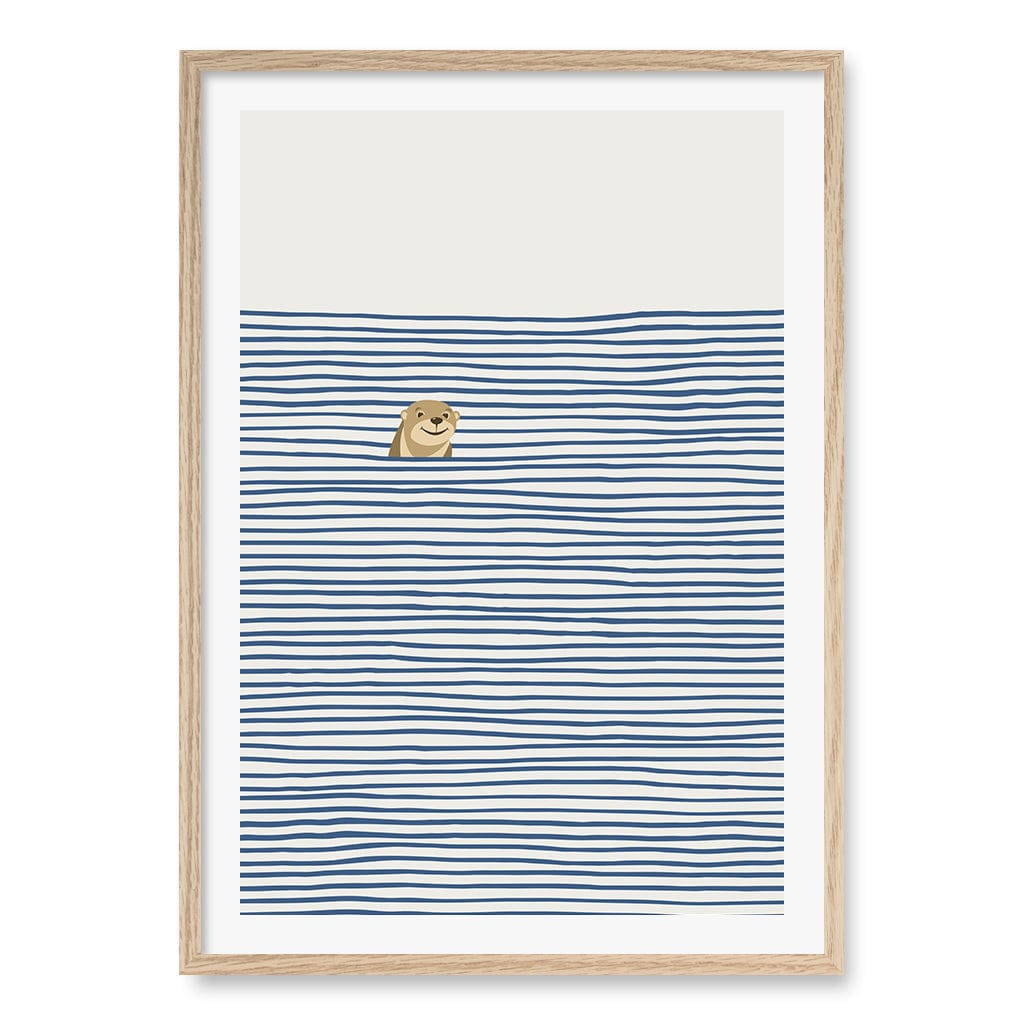 Otter In The Waves Kids Wall Art Print A1 (59.4 x 84.1cm) / Natural Oak Frame / White Border from our Australian Made Framed Wall Art, Prints & Posters collection by Profile Products (Australia) Pty Ltd