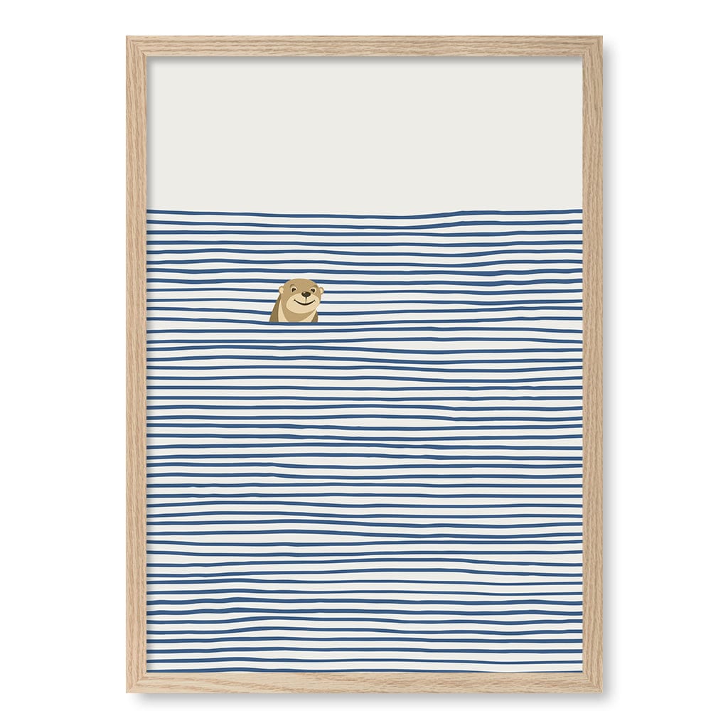 Otter In The Waves Kids Wall Art Print A2 (42 x 59.4cm) / Natural Oak Frame / No Border from our Australian Made Framed Wall Art, Prints & Posters collection by Profile Products (Australia) Pty Ltd