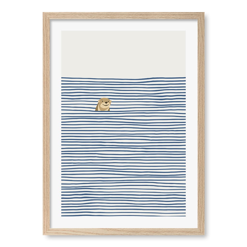 Otter In The Waves Kids Wall Art Print A2 (42 x 59.4cm) / Natural Oak Frame / White Border from our Australian Made Framed Wall Art, Prints & Posters collection by Profile Products (Australia) Pty Ltd
