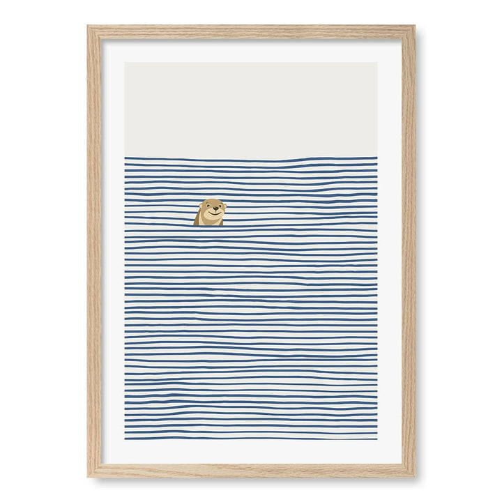 Otter In The Waves Kids Wall Art Print A2 (42 x 59.4cm) / Natural Oak Frame / White Border from our Australian Made Framed Wall Art, Prints & Posters collection by Profile Products (Australia) Pty Ltd
