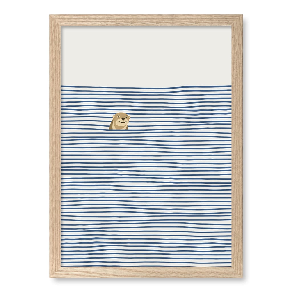 Otter In The Waves Kids Wall Art Print A3 (29.7 x 42cm) / Natural Oak Frame / No Border from our Australian Made Framed Wall Art, Prints & Posters collection by Profile Products (Australia) Pty Ltd