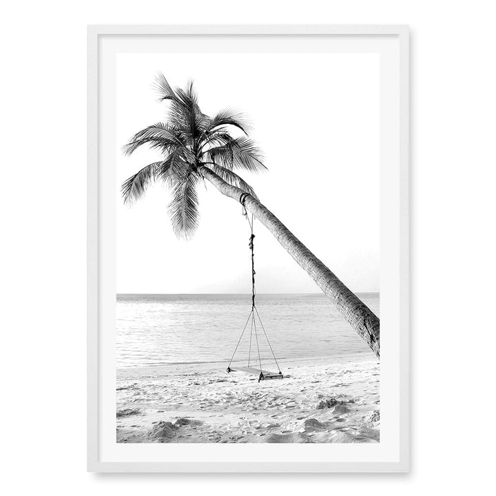 Palm Dream Swing B&W Wall Art Print A1 (59.4 x 84.1cm) / Matte White Frame / White Border from our Australian Made Framed Wall Art, Prints & Posters collection by Profile Products (Australia) Pty Ltd