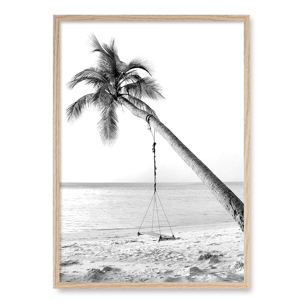 Palm Dream Swing B&W Wall Art Print A1 (59.4 x 84.1cm) / Natural Oak Frame / No Border from our Australian Made Framed Wall Art, Prints & Posters collection by Profile Products (Australia) Pty Ltd