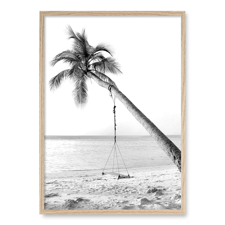 Palm Dream Swing B&W Wall Art Print A1 (59.4 x 84.1cm) / Natural Oak Frame / No Border from our Australian Made Framed Wall Art, Prints & Posters collection by Profile Products (Australia) Pty Ltd