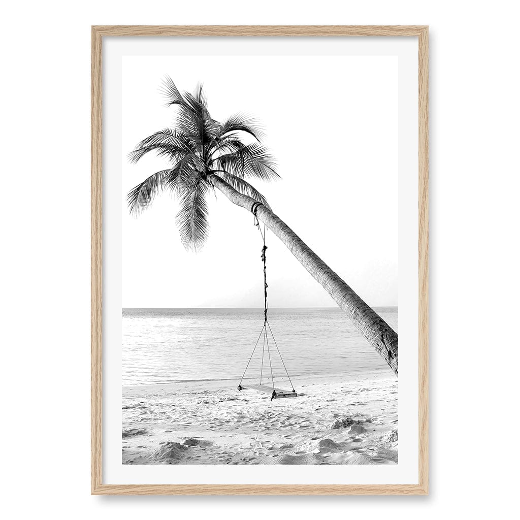 Palm Dream Swing B&W Wall Art Print A1 (59.4 x 84.1cm) / Natural Oak Frame / White Border from our Australian Made Framed Wall Art, Prints & Posters collection by Profile Products (Australia) Pty Ltd
