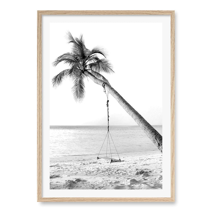 Palm Dream Swing B&W Wall Art Print A1 (59.4 x 84.1cm) / Natural Oak Frame / White Border from our Australian Made Framed Wall Art, Prints & Posters collection by Profile Products (Australia) Pty Ltd