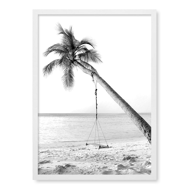 Palm Dream Swing B&W Wall Art Print A2 (42 x 59.4cm) / Matte White Frame / No Border from our Australian Made Framed Wall Art, Prints & Posters collection by Profile Products (Australia) Pty Ltd