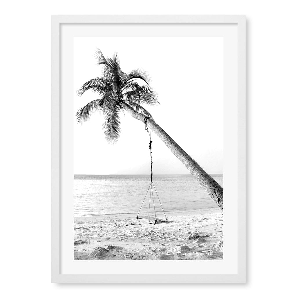 Palm Dream Swing B&W Wall Art Print A2 (42 x 59.4cm) / Matte White Frame / White Border from our Australian Made Framed Wall Art, Prints & Posters collection by Profile Products (Australia) Pty Ltd