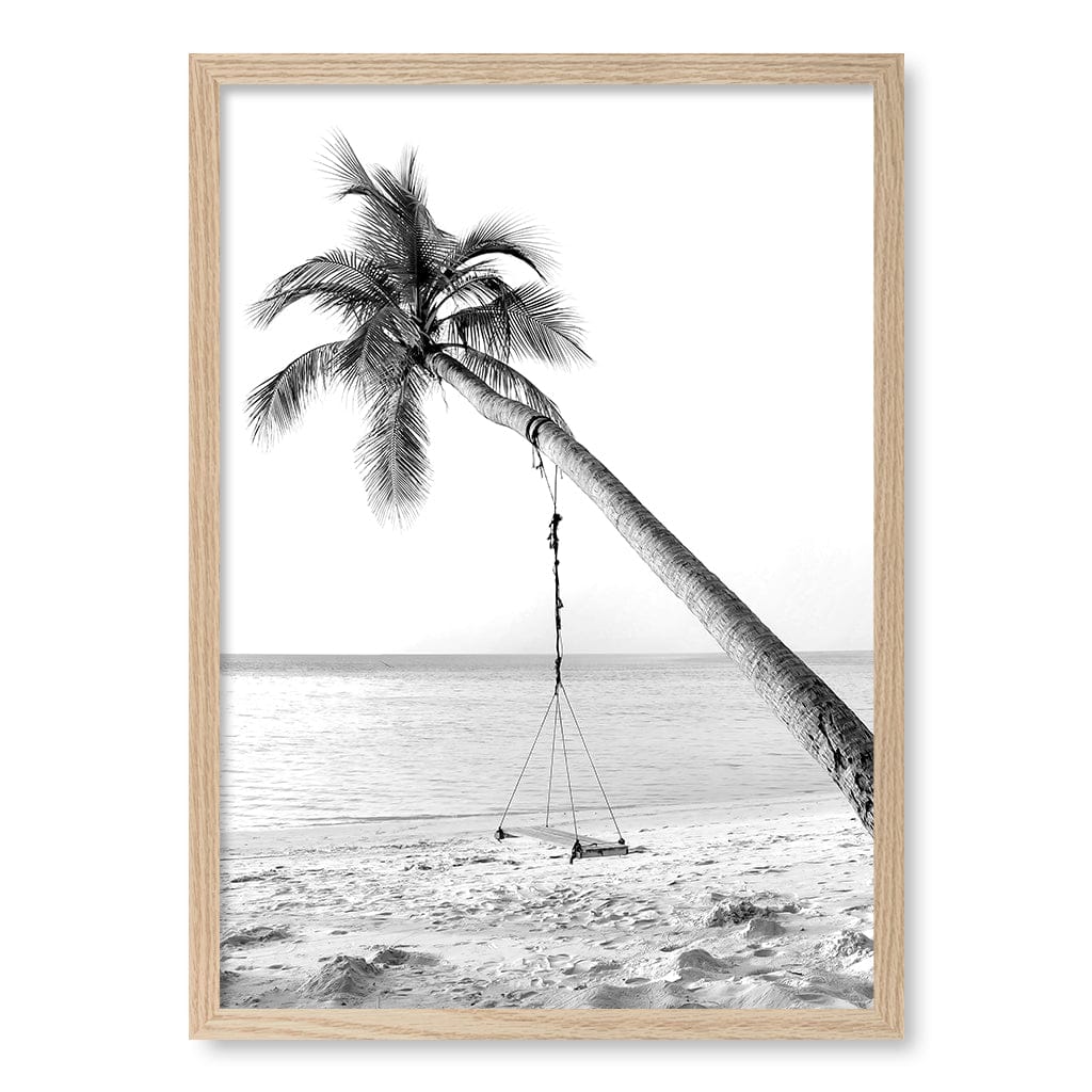 Palm Dream Swing B&W Wall Art Print A2 (42 x 59.4cm) / Natural Oak Frame / No Border from our Australian Made Framed Wall Art, Prints & Posters collection by Profile Products (Australia) Pty Ltd