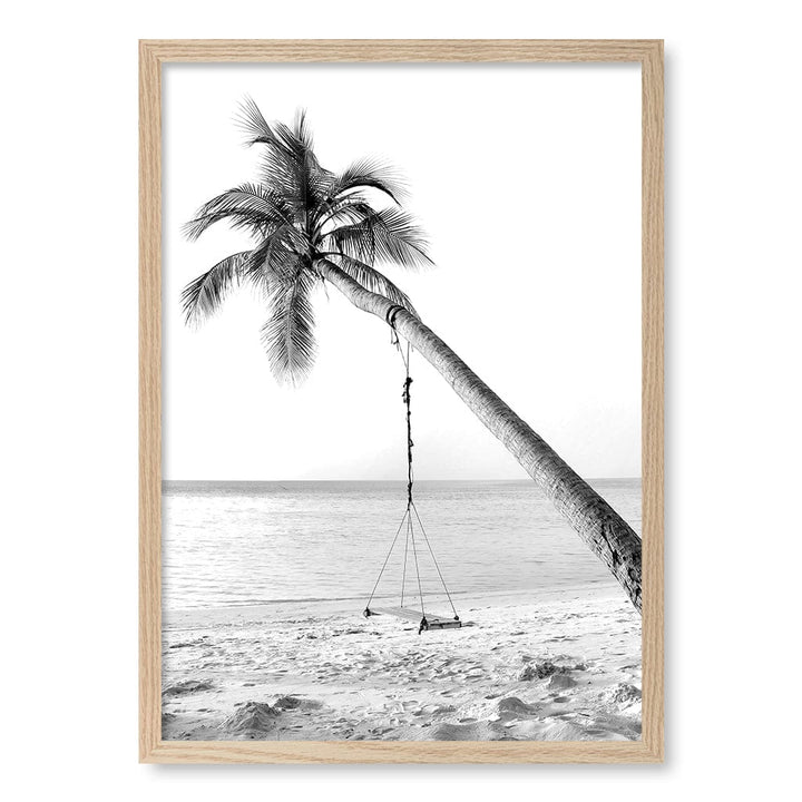 Palm Dream Swing B&W Wall Art Print A2 (42 x 59.4cm) / Natural Oak Frame / No Border from our Australian Made Framed Wall Art, Prints & Posters collection by Profile Products (Australia) Pty Ltd