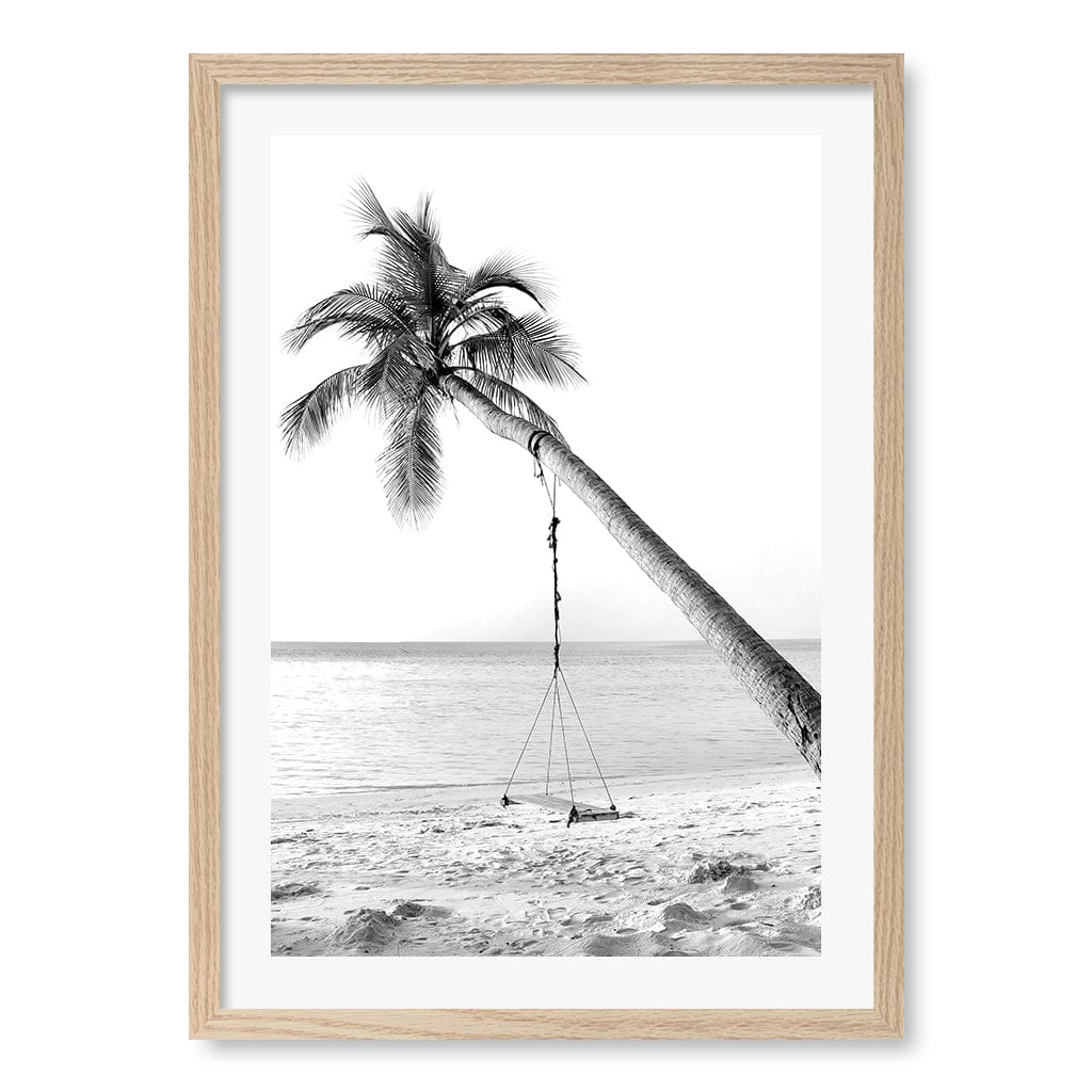 Palm Dream Swing B&W Wall Art Print A2 (42 x 59.4cm) / Natural Oak Frame / White Border from our Australian Made Framed Wall Art, Prints & Posters collection by Profile Products (Australia) Pty Ltd