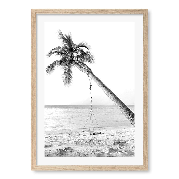 Palm Dream Swing B&W Wall Art Print A2 (42 x 59.4cm) / Natural Oak Frame / White Border from our Australian Made Framed Wall Art, Prints & Posters collection by Profile Products (Australia) Pty Ltd