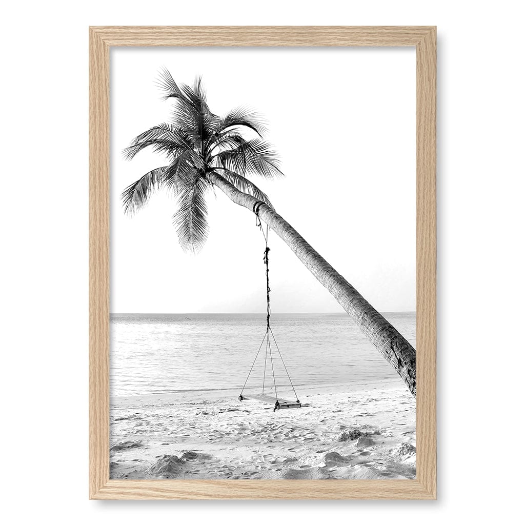 Palm Dream Swing B&W Wall Art Print A3 (29.7 x 42cm) / Natural Oak Frame / No Border from our Australian Made Framed Wall Art, Prints & Posters collection by Profile Products (Australia) Pty Ltd