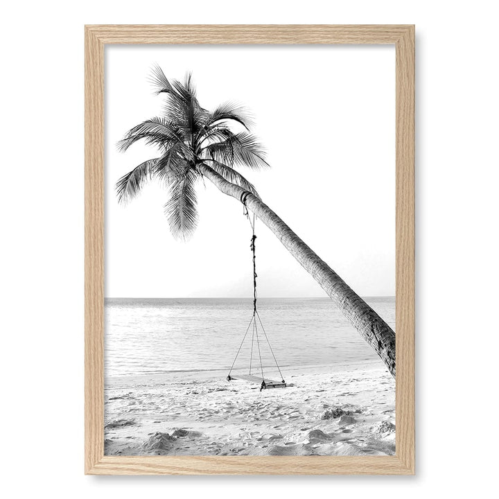 Palm Dream Swing B&W Wall Art Print A3 (29.7 x 42cm) / Natural Oak Frame / No Border from our Australian Made Framed Wall Art, Prints & Posters collection by Profile Products (Australia) Pty Ltd