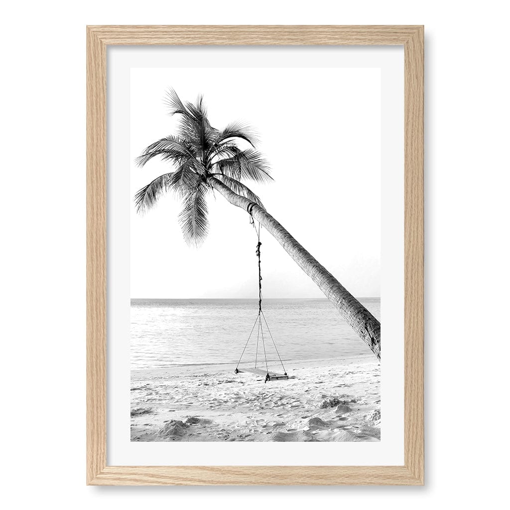 Palm Dream Swing B&W Wall Art Print A3 (29.7 x 42cm) / Natural Oak Frame / White Border from our Australian Made Framed Wall Art, Prints & Posters collection by Profile Products (Australia) Pty Ltd