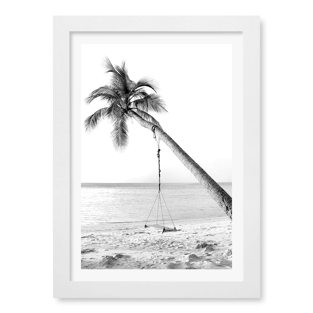 Palm Dream Swing B&W Wall Art Print A4 (21 x 29.7cm) / Matte White Frame / White Border from our Australian Made Framed Wall Art, Prints & Posters collection by Profile Products (Australia) Pty Ltd