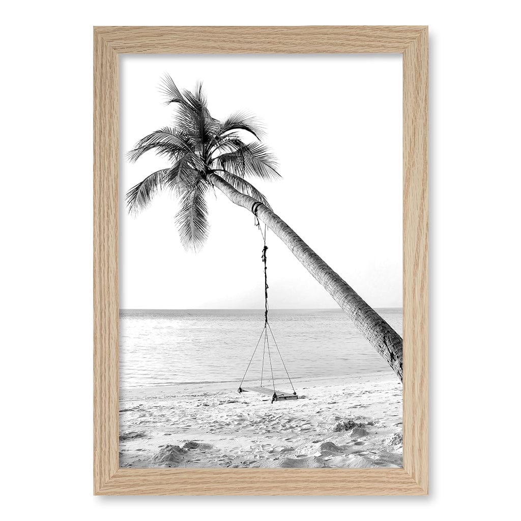 Palm Dream Swing B&W Wall Art Print A4 (21 x 29.7cm) / Natural Oak Frame / No Border from our Australian Made Framed Wall Art, Prints & Posters collection by Profile Products (Australia) Pty Ltd