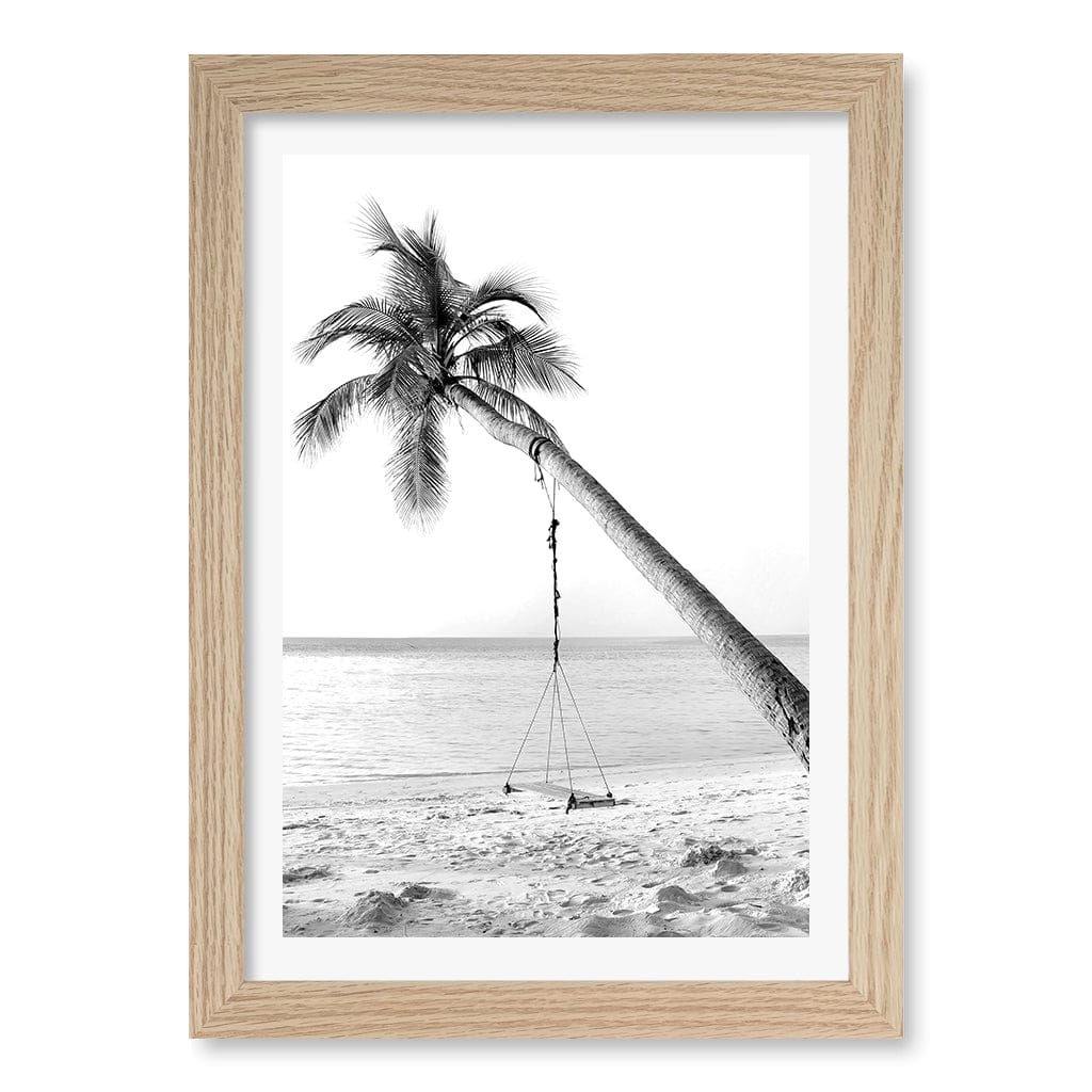 Palm Dream Swing B&W Wall Art Print A4 (21 x 29.7cm) / Natural Oak Frame / White Border from our Australian Made Framed Wall Art, Prints & Posters collection by Profile Products (Australia) Pty Ltd